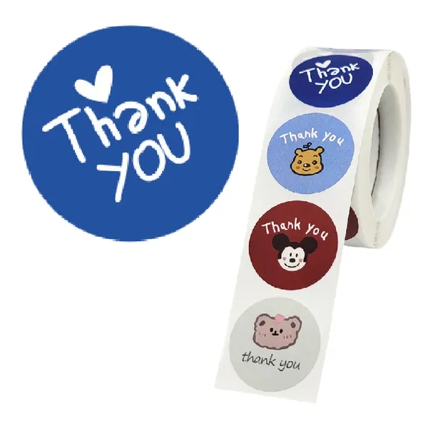 Round Blue Thank You Stickers Bulk Roll for Small Business Packaging Labels