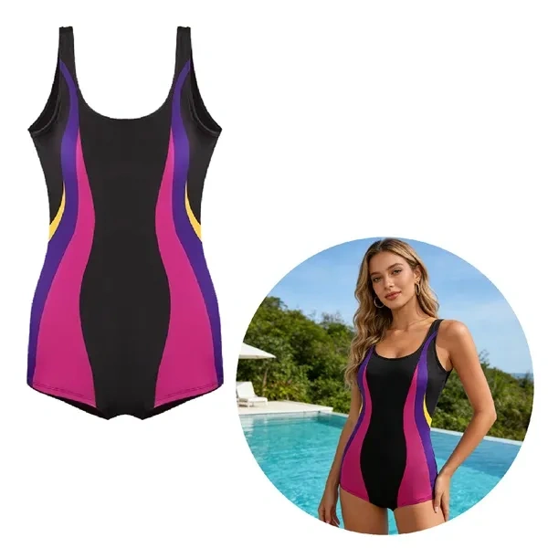 Black and Pink One-Piece Slimming Swimsuit for Custom Logo UPF 50+ Resort Branding