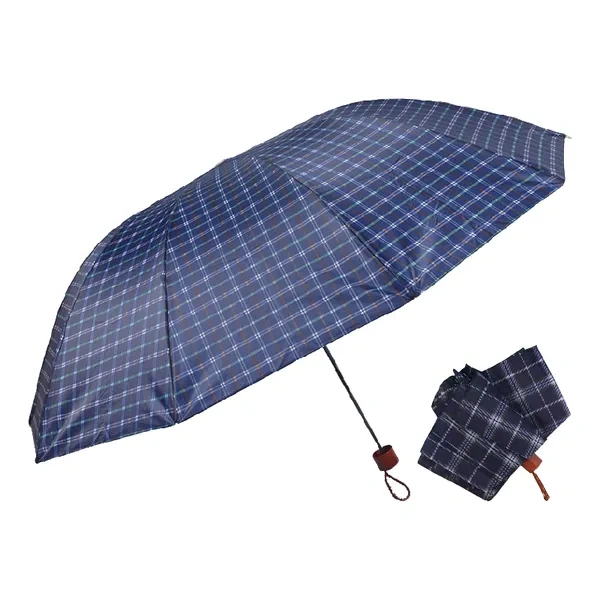 Blue Grid Compact Folding Umbrella for Portable Windproof Bulk Branding