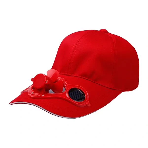 Red Solar Powered Cooling Fan Cap for Eco-Friendly Sun Protection