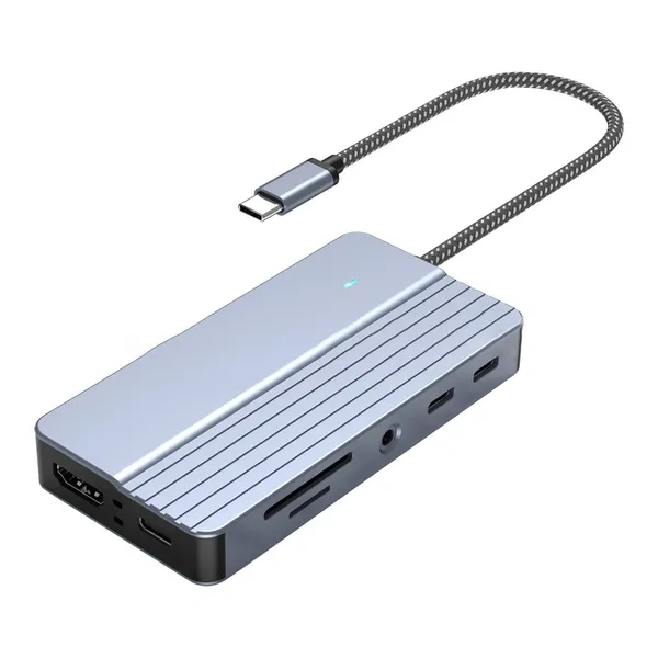 Silver Aluminum 4K HDMI Multi-Port USB-C Hub for Portable Business Docking