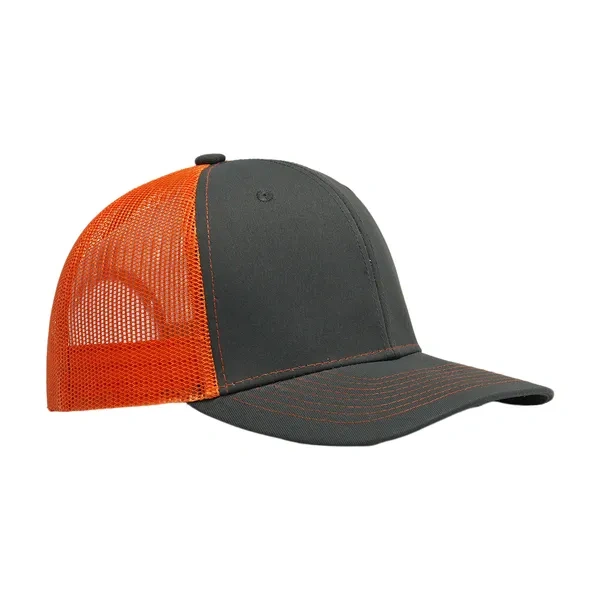 Black and Orange Two-Tone Mesh Trucker Cap for Wholesale Branding