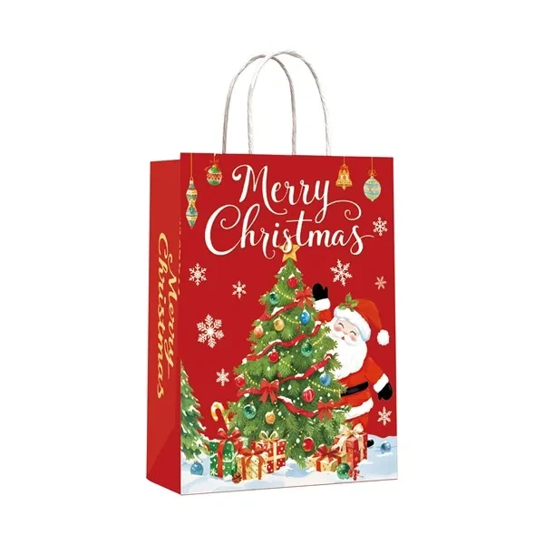 Red Christmas Theme Holiday Kraft Paper Gift Bag for Seasonal Retail Promotions