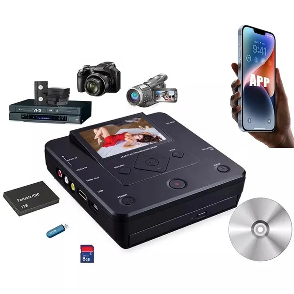 Black App-Enabled Smart VHS-to-Digital DVD Recorder for Wholesale Media Archiving