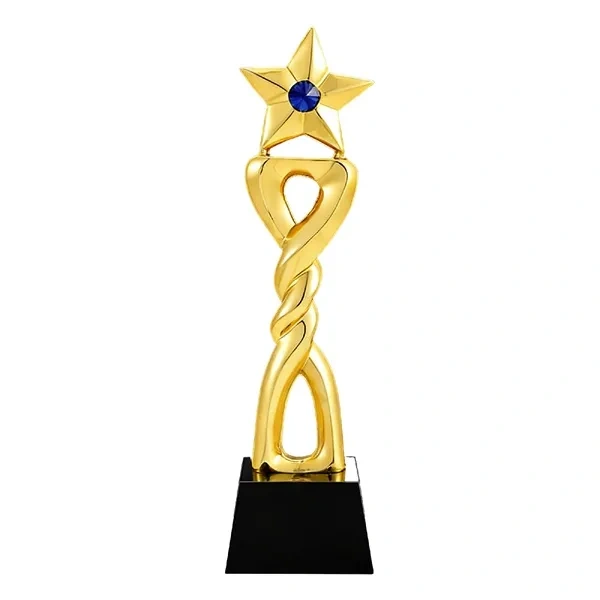 Blue Sapphire Gemstone Award Gold Twisted Pillar for Creative Excellence
