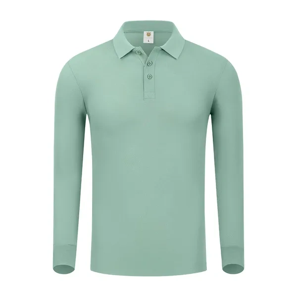 Sage Green Long-Sleeve Pique Polo for Outdoor Workwear Uniforms