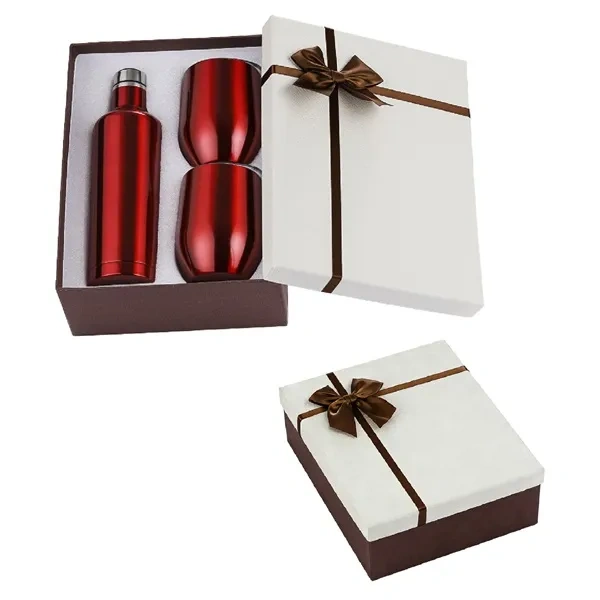 White and Red Insulated Wine Bottle and Tumbler Set for Branded Drinkware