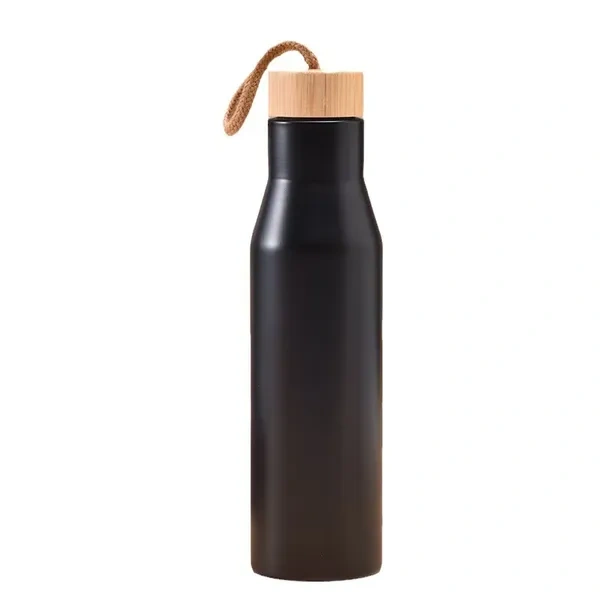 Black Sustainable Bamboo Lid Metal Bottle for Eco-Friendly Wholesale Branding