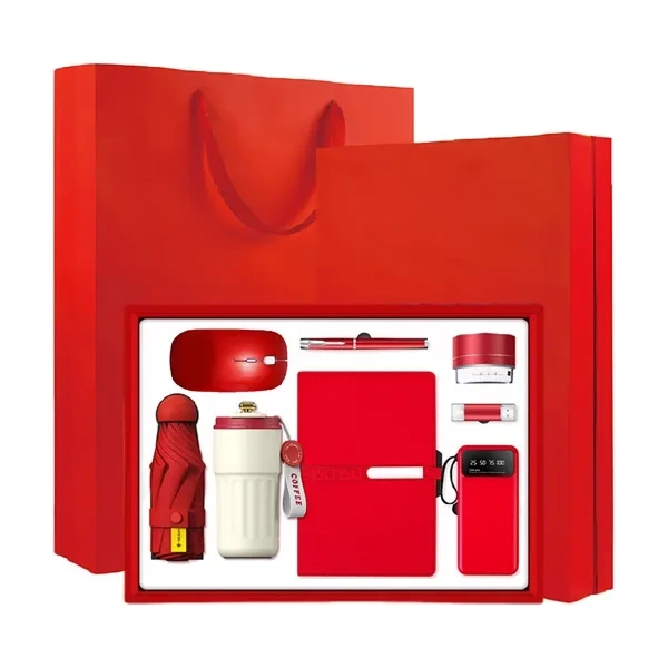 Red Corporate Essentials Set with Smart Mug and UPF50+ Mini Umbrella