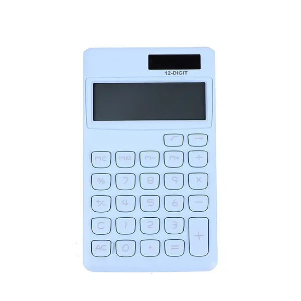 White 12-Digit Solar-Powered Calculator for Dual Power Student Branding