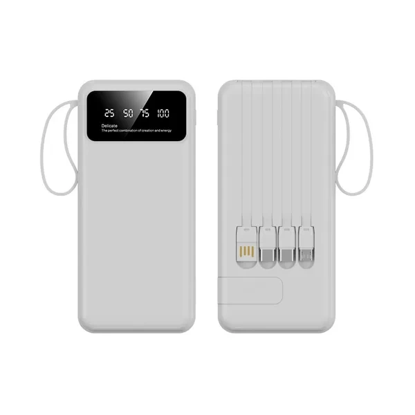 White 10000mAh Power Bank with Built-in Cables for Universal Charging Kits