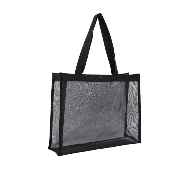 Black Quick-Dry Mesh Beach and Gym Tote for Breathable Fitness Event Branding