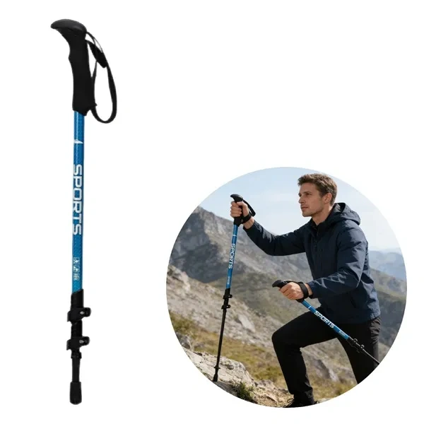 Silver 3-Section Telescopic Trekking Poles for Ergonomic Aluminum Hiking Branding