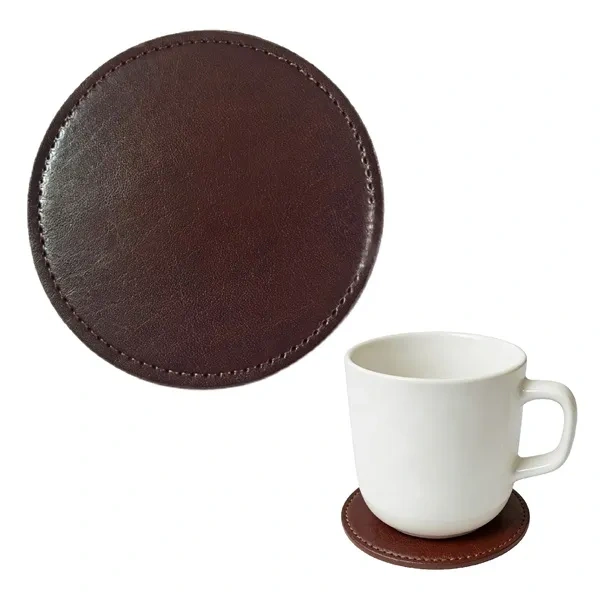 Brown Water-Resistant PU Leather Coasters for Wholesale Corporate Gifting