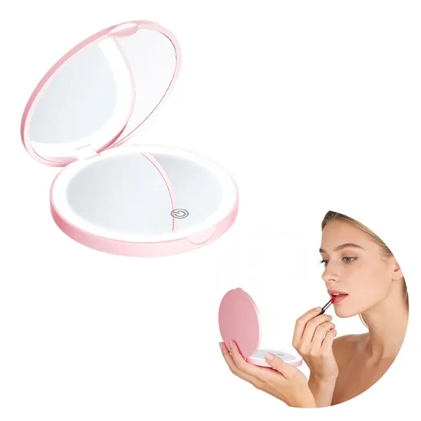 Pink LED Double-Sided Foldable Makeup Mirror for Luxury Wedding Favors