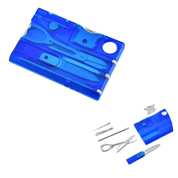 Blue 10-in-1 Credit Card Multi-Tool for Stainless Steel Survival EDC Branding