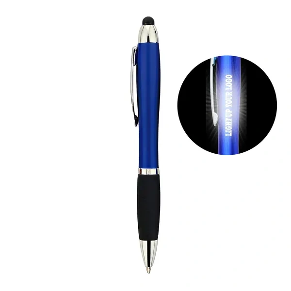Blue LED Light-Up Stylus Pen with Illuminated Logo for Unique Event Promo