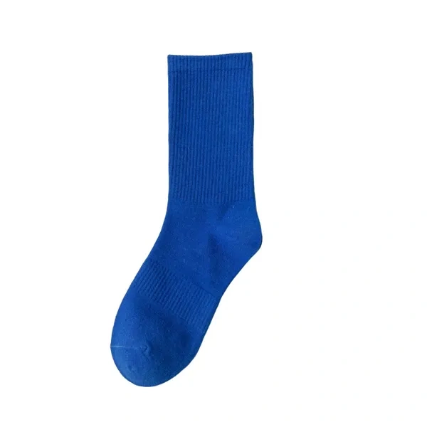 Solid Blue Ribbed Cotton Crew Socks for Hotel and Restaurant Staff