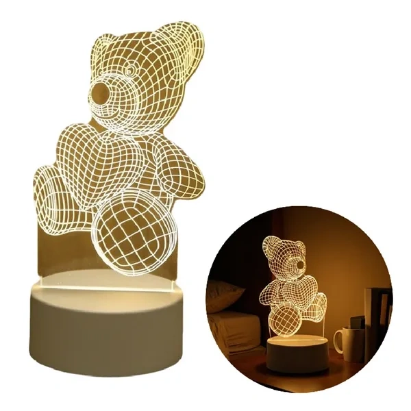 Tan 3D Illusion Teddy Bear LED Lamp for Custom Remote Control Night Lights