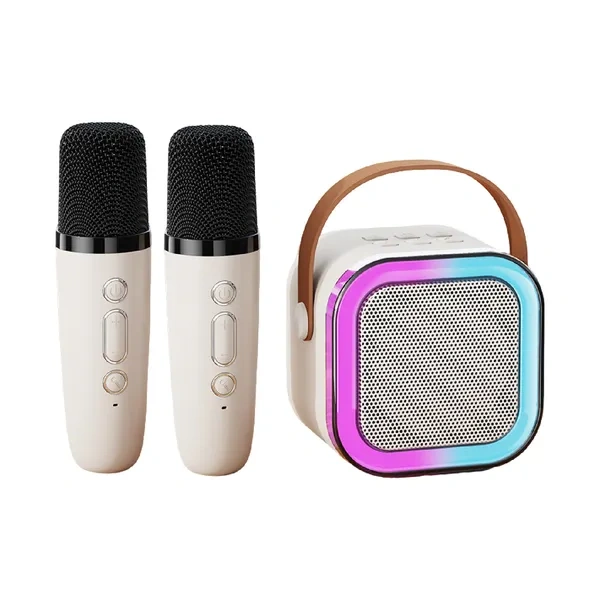 White RGB Bluetooth Mini Karaoke Set with Dual Mics for Promotional Audio Gifts