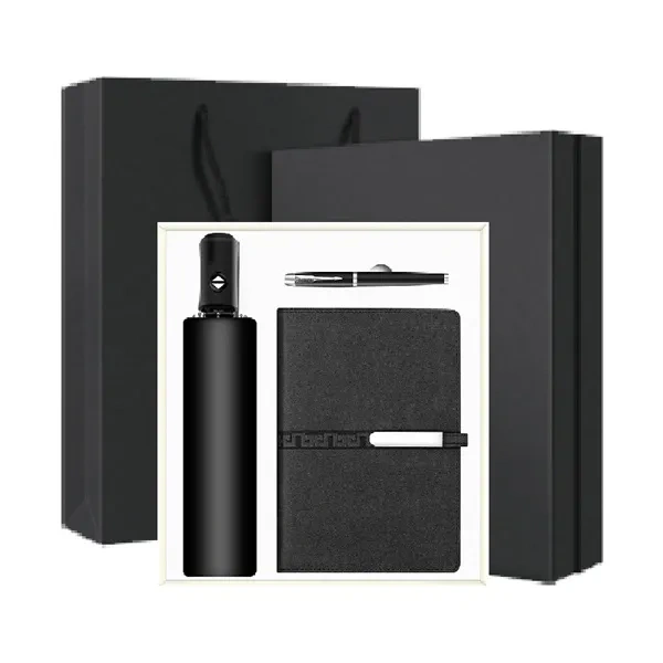 Black 3-in-1 Notebook Pen and Umbrella Set for Budget Stationery Gifts
