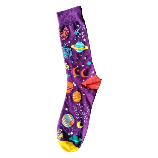Multicolor Space-Themed Patterned Crew Socks for Novelty Corporate Gifting