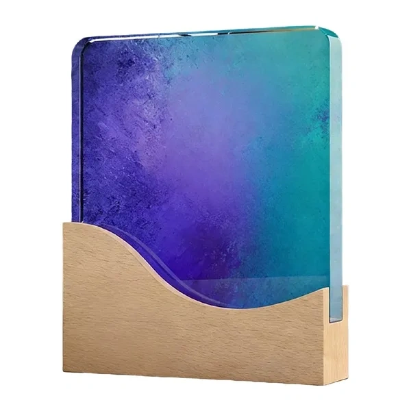 Blue Gradient Art Glass Trophy Modern Crystal Plaque Award