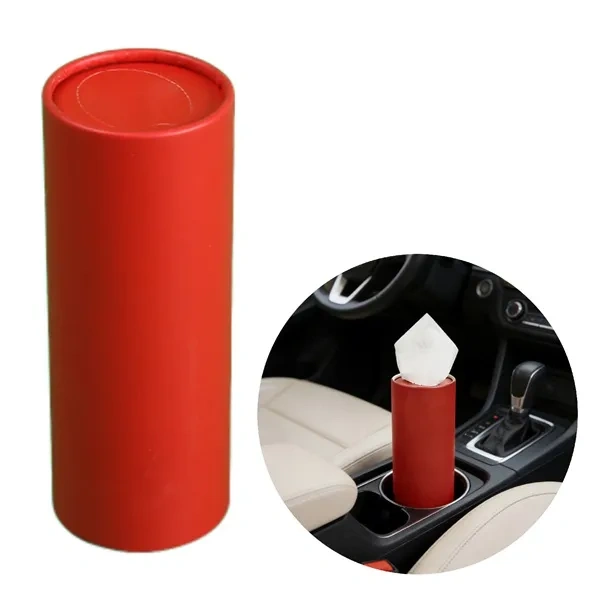 Red Aluminum Cylindrical Car Tissue Dispenser for Low-Cost Auto Promo