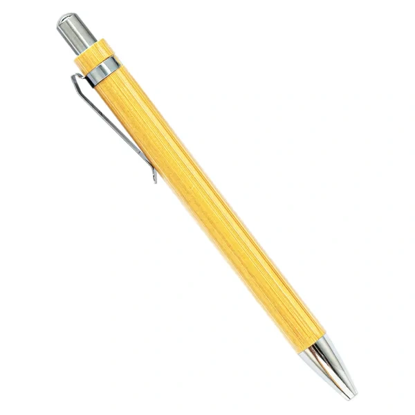 Yellow Retractable Eco Bamboo Pen for Sustainable Laser Engraved Event Gifts