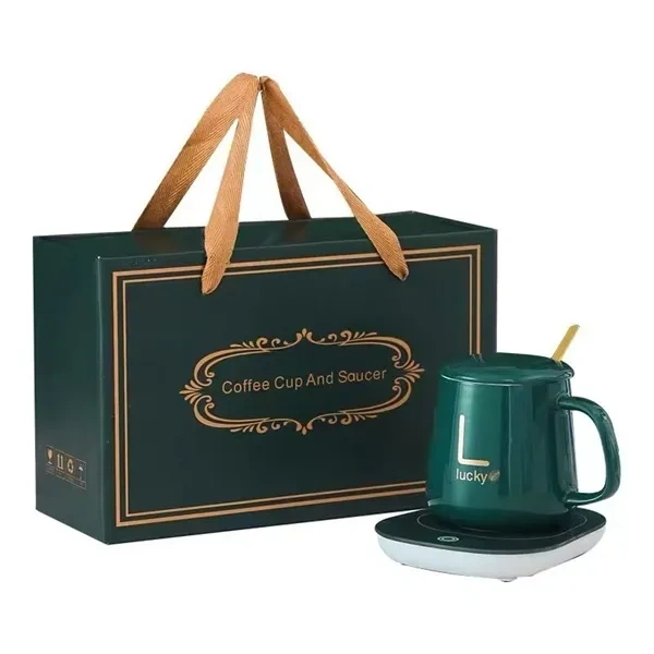 Dark Green 55°C Smart Mug Warmer Set with Ceramic Mug for Office Desktops