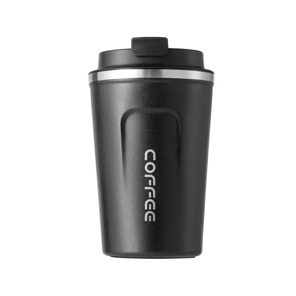 Black 16oz Stainless Steel Travel Mug with Grip for Durable Office Drinkware