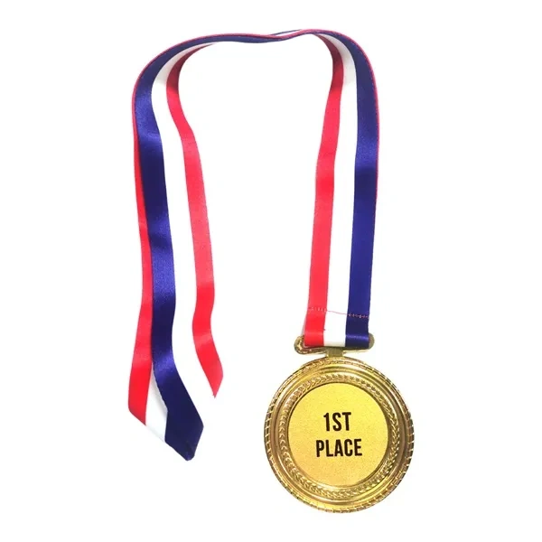 Gold Winner Medal Olympic Style Award with Tricolor Ribbon
