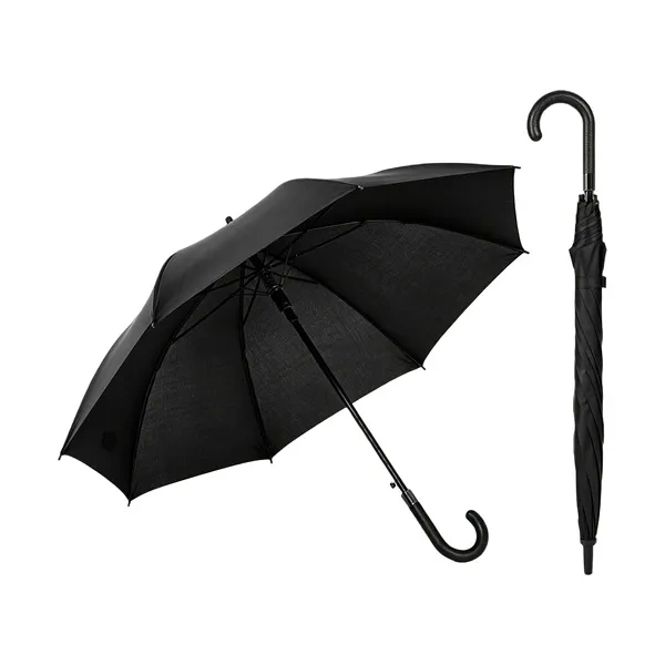 Black J-Handle Walking Umbrella with Large Canopy for Corporate Golf Events