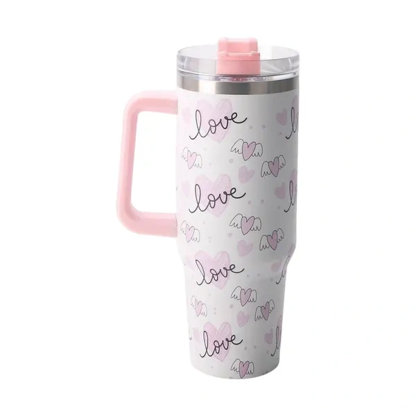 White Patterned 40oz Leak-Proof Travel Tumbler for Custom Logo Print Branding