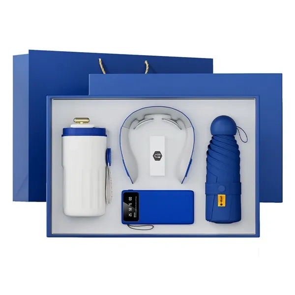 Navy Blue Tech and Flask Suitcase with Custom Insulated Travel Bottle