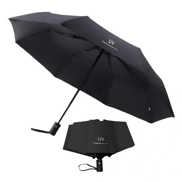 Black Wind-Resistant Automatic Folding Umbrella for Bulk Travel Gear Branding