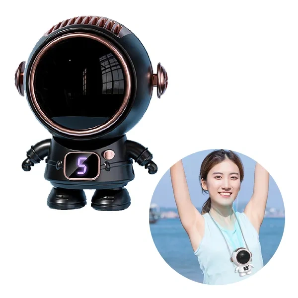 Black Spaceman Bladeless USB Fan and Hand-Warmer for Novelty Dual Use Gifts