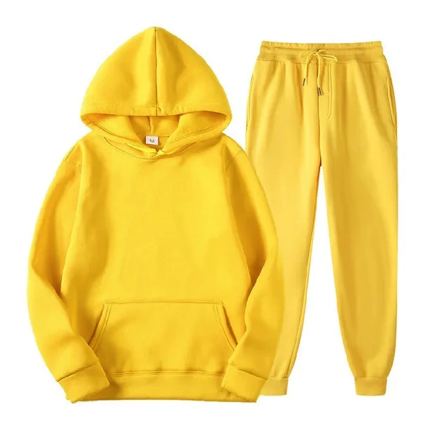 Yellow 2-Piece Fleece Tracksuit Jogger Set for Custom Logo Branding