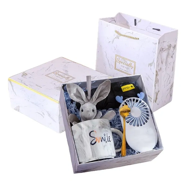 White 4-in-1 Lifestyle Merchandise Kit with Ceramic Mug and Cooling Fan
