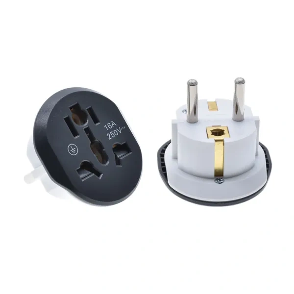 Black Type F Grounded Schuko Travel Adapter for European Power Socket Use