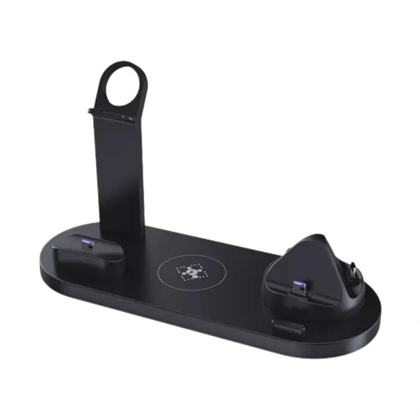 Black 4-in-1 Qi Wireless Charging Dock for Multi-Device Desk Organization
