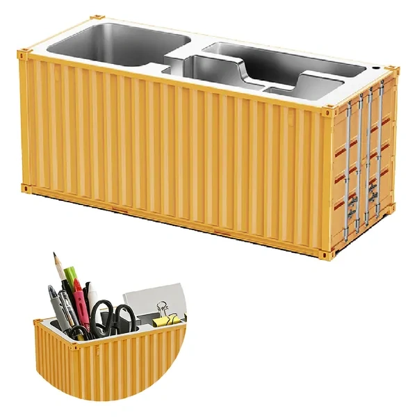 Yellow Industrial Container Desk Organizer for Miniature Cargo Tech Gifts