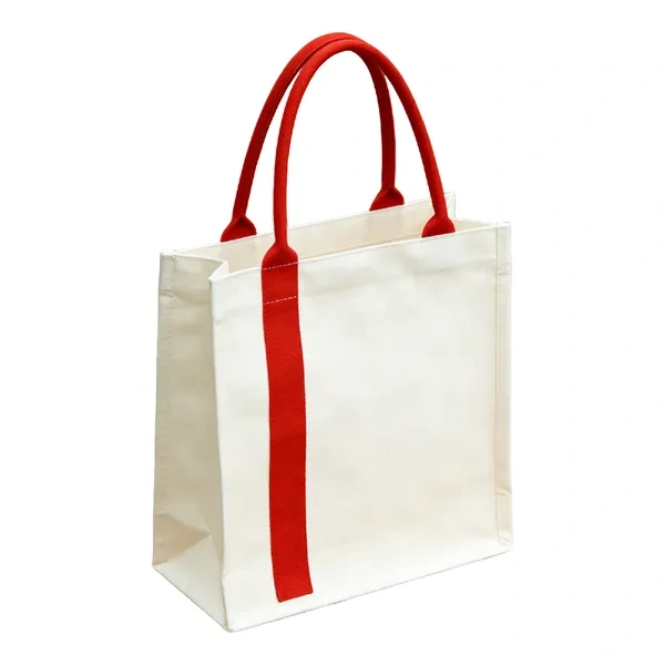 White and Red Heavy-Duty Side-Stripe Canvas Tote for Stiff Corporate Gift Bags