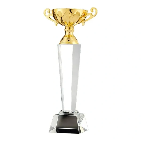 Custom Crystal Trophy with Gold Metal Cup for Corporate Awards