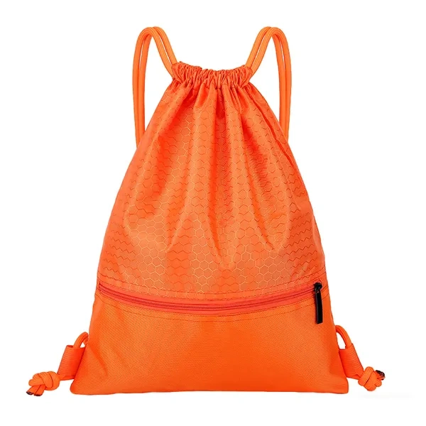 Orange Front Zipper Utility Drawstring Backpack for Water-Resistant Travel Branding