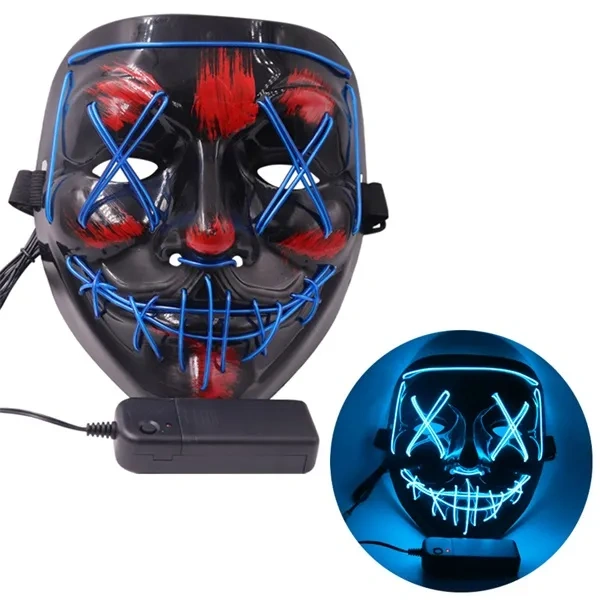 Blue EL Wire LED Light-Up Purge Mask for Flashing Halloween Giveaways