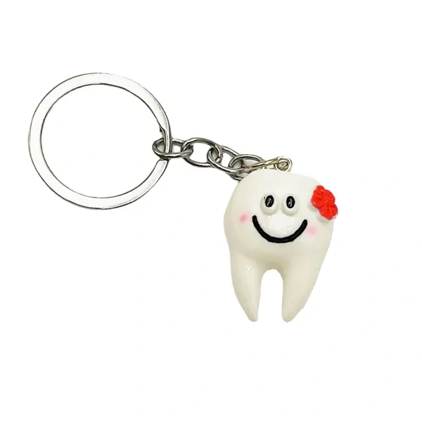 Tooth-Shaped Custom PVC Survival Keychain for Dental Clinic Promotions