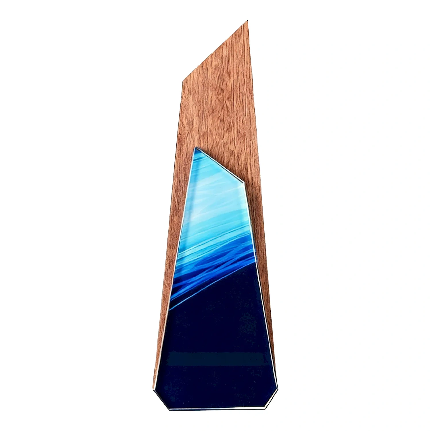 Custom Crystal and Wood Award Plaque with Blue Gradient Design SmallOrders