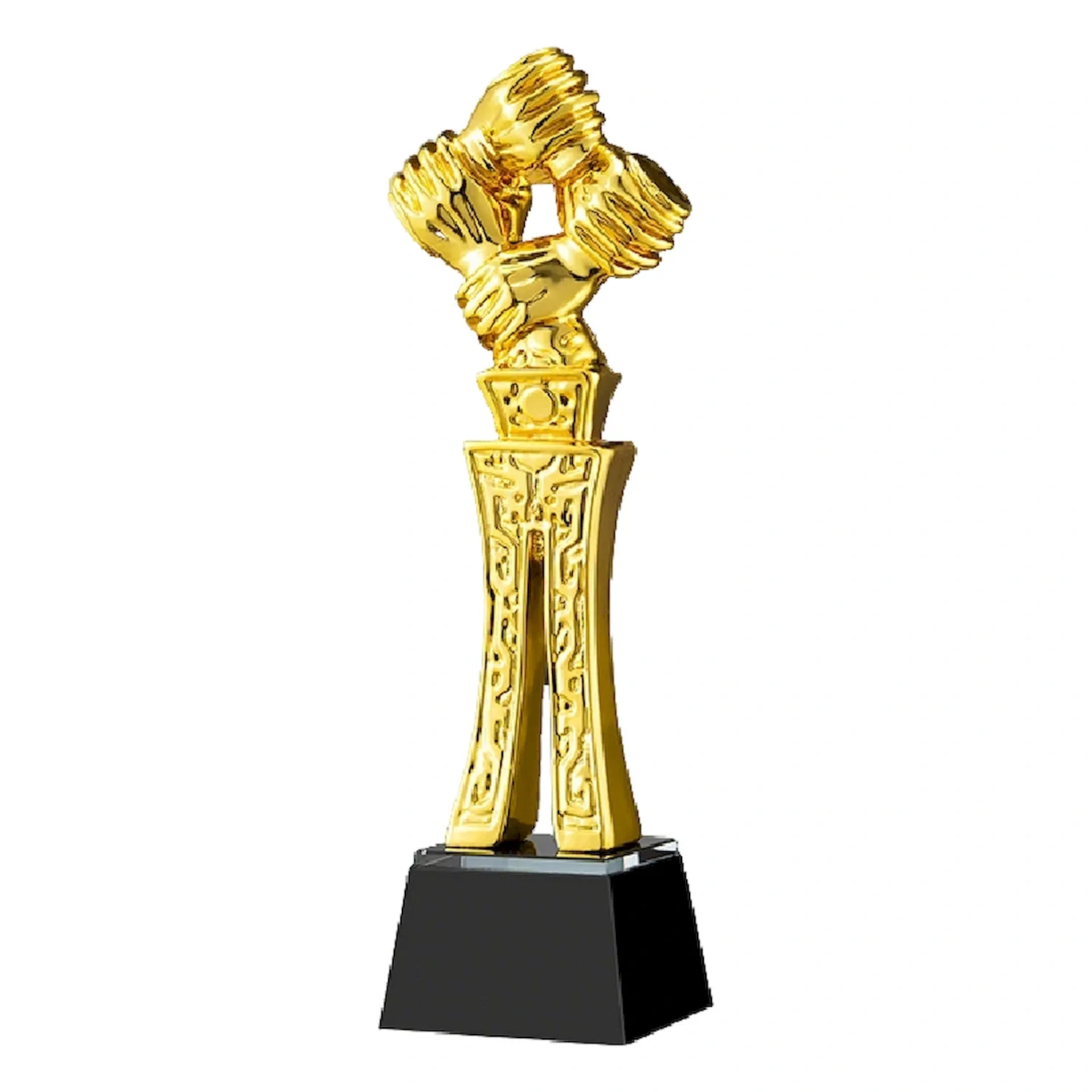 Custom Teamwork Gold Trophy with Interlocking Hands Design by SmallOrders