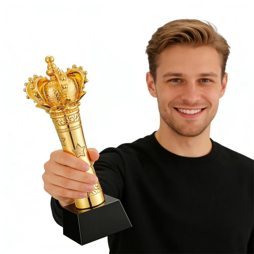 Elite Gold Crown Corporate Award Trophy - Custom Logo